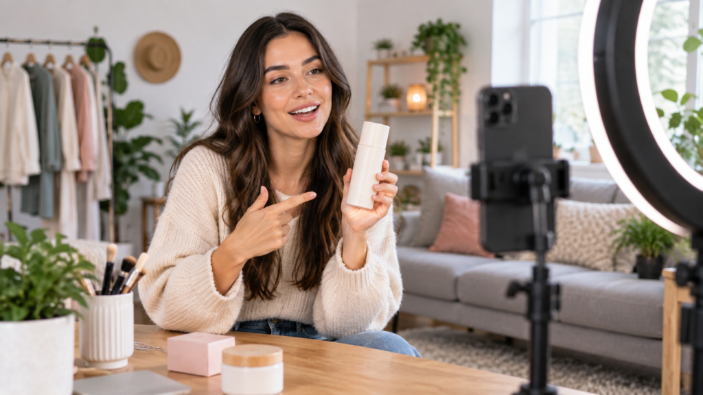 UGC Video Ads creator recording a product video